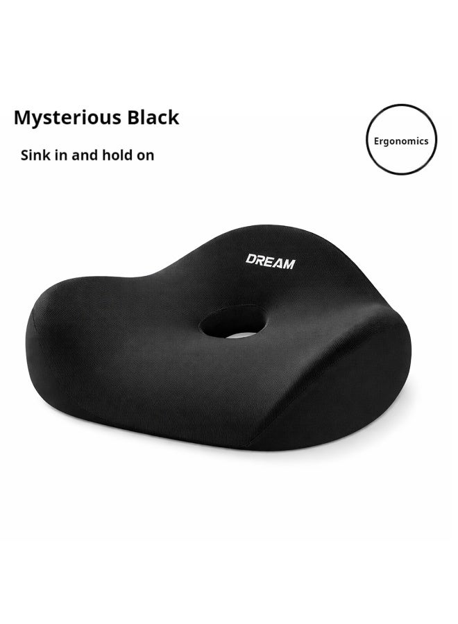 Ergonomic Memory Foam Seat Cushion with Tailbone Cutout – Slow Rebound High Density Orthopedic Sitting Pillow for Office Chair, Car Seat & Home Use – Pressure Relief Coccyx Support Cushion, Black (45x42x13 cm) - Image 2